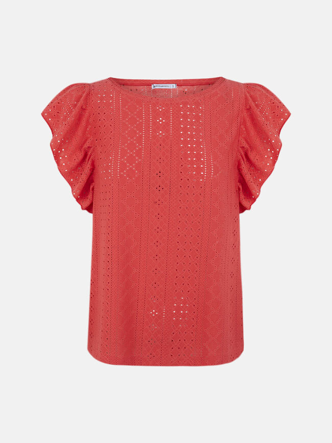 Top calados con volante en mangas Coral