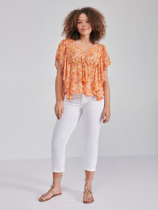 BLUSA MANGA VOLANTES naranja coral image number null