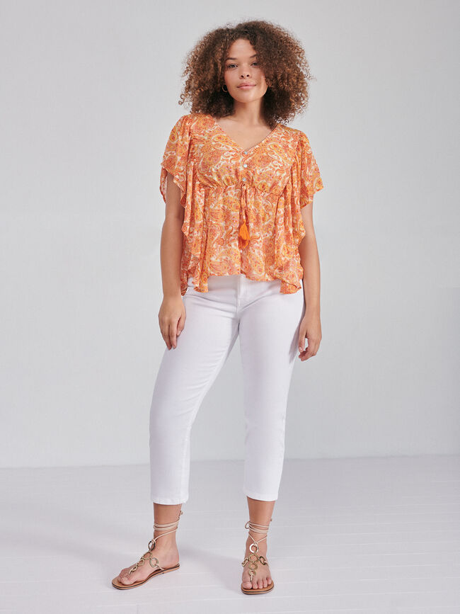 BLUSA MANGA VOLANTES naranja coral