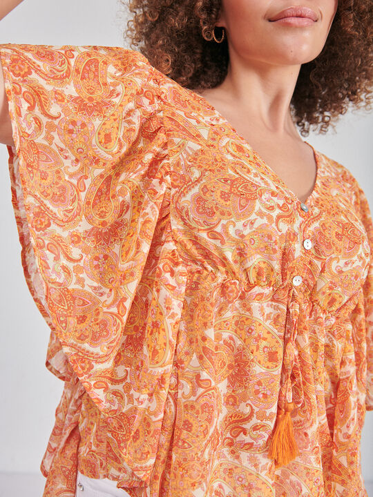 BLUSA MANGA VOLANTES naranja coral image number null