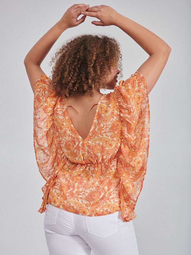 BLUSA MANGA VOLANTES naranja coral