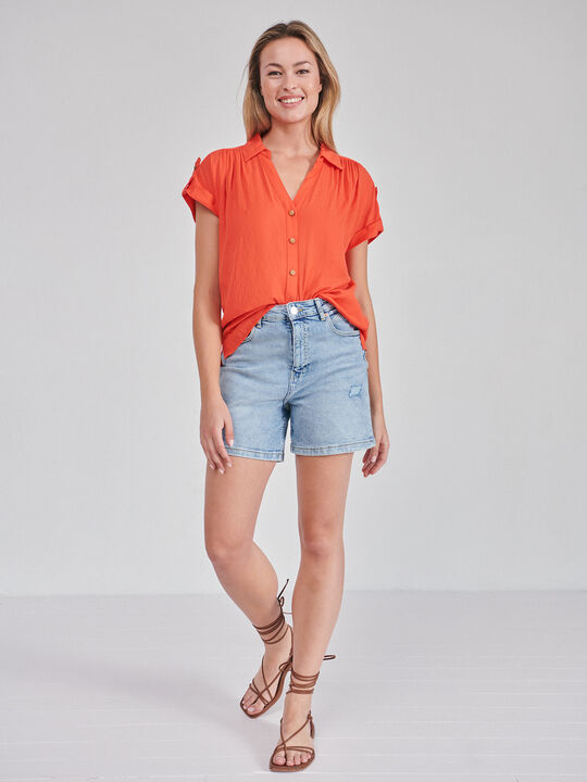 BLUSA RÚSTICA ABOTONADA Rojo Tomate image number null