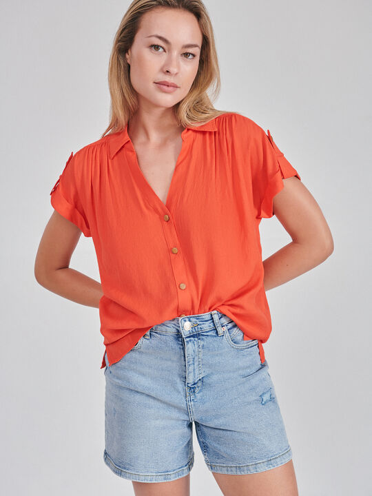 BLUSA RÚSTICA ABOTONADA Rojo Tomate image number null
