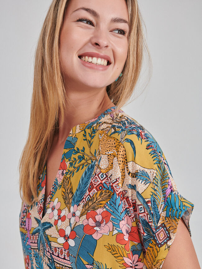 Vestido camisero estampado Rosa Medio
