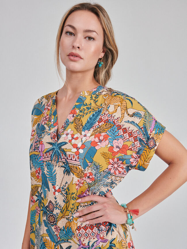 Vestido camisero estampado Rosa Medio