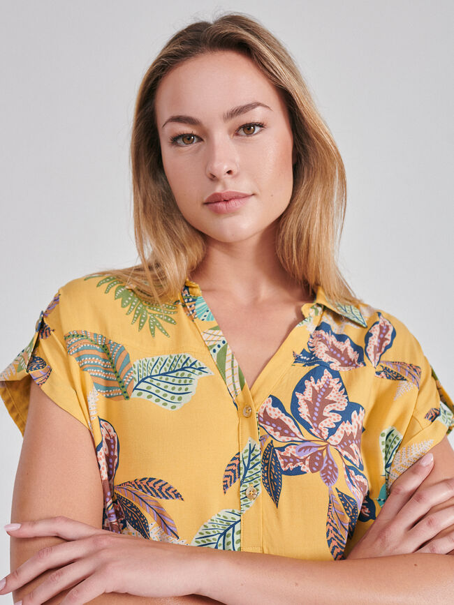 Vestido camisero estampado Mostaza Oscuro