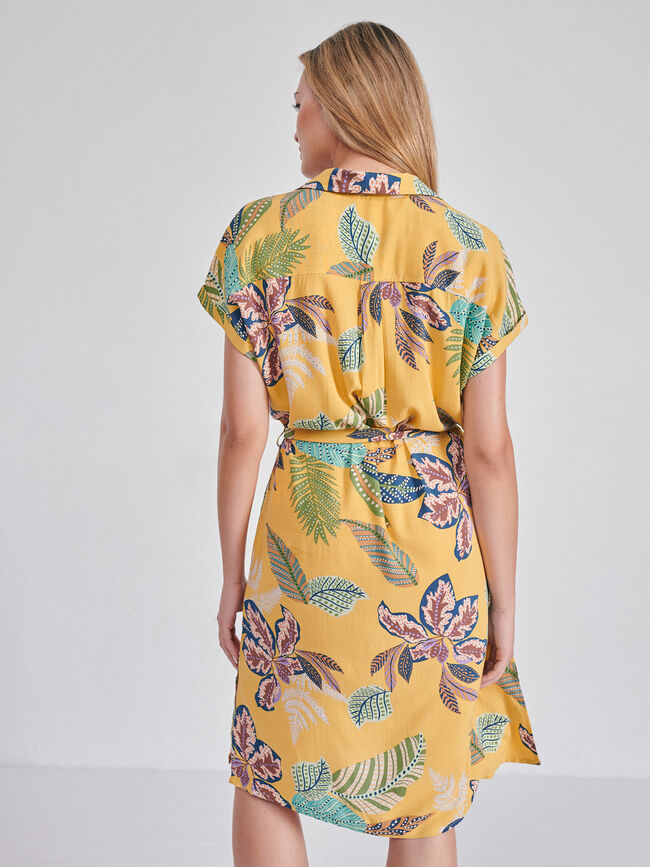 Vestido camisero estampado Mostaza Oscuro