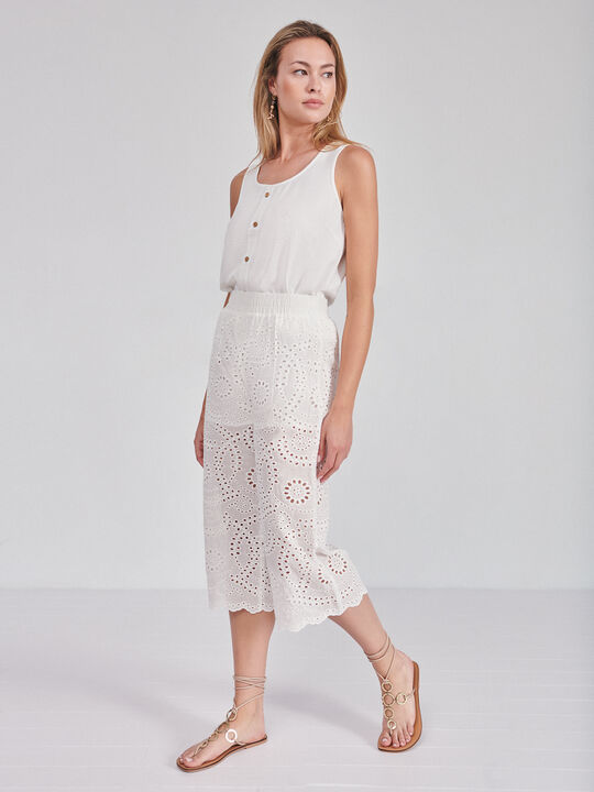 Pantalón culotte bordado Blanco Optico image number null