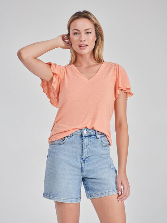 Camiseta manga volante naranja barro image number null