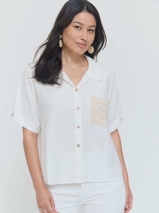 CAMISA BOLSILLO CROCHET Blanco Optico image number null