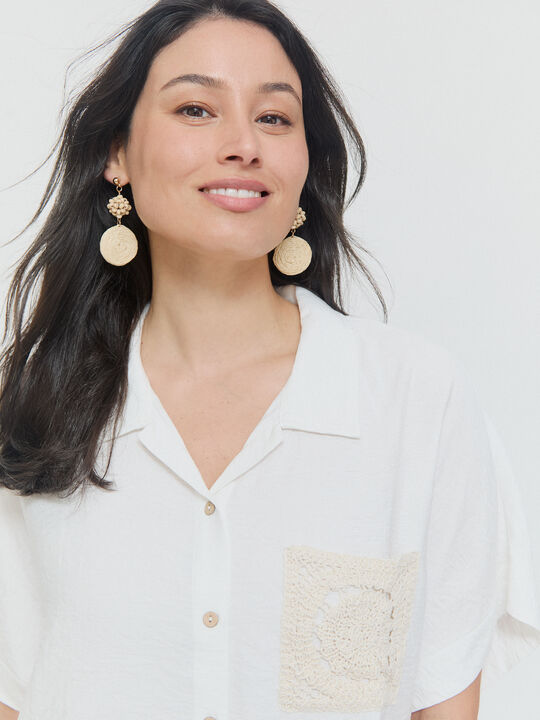 CAMISA BOLSILLO CROCHET Blanco Optico image number null