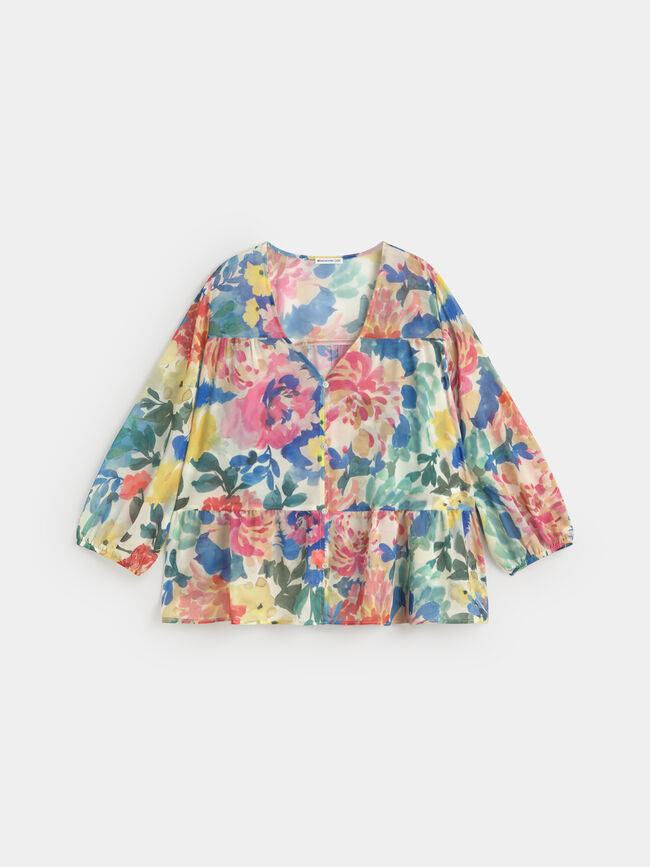 BLUSA ESTAMPADA PANELES Crudo